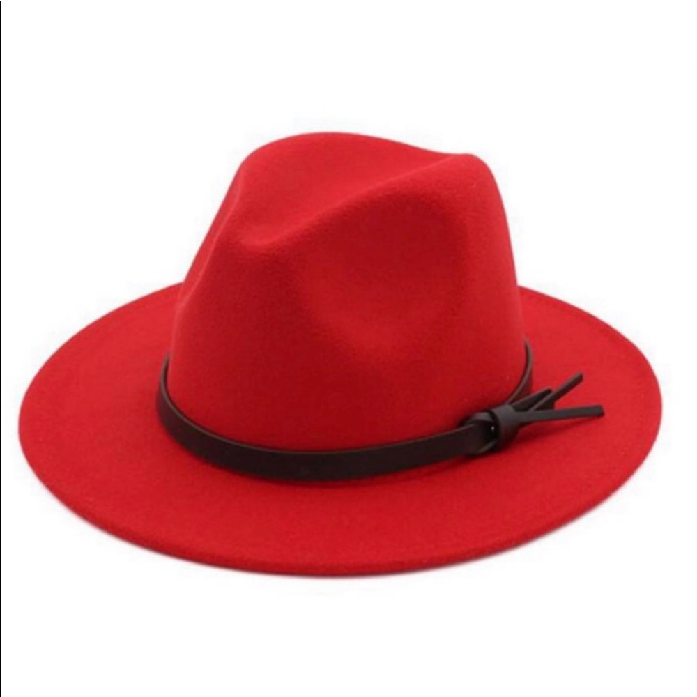 Black Belt Accent Red Wide Brim Fedora